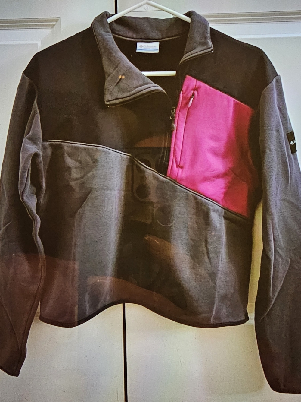 Columbia Size Med Women's Gray and Pink Fleece Bomber Jacket